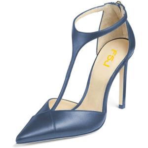 imageFSJ Women Charm T Strap Sandals Stilettos High Heels Pointed Closed Toe Pumps Back Zipper Ladies Girls Party Prom Wedding Sexy Dress Shoes Size 415 USBlue