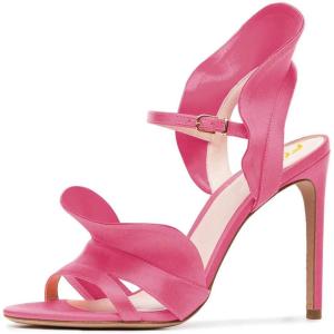 imageFSJ Women Dressy Open Toe Stiletto High Heel Ankle Strap Satin Sandal with Ruffle Size 415 USPink