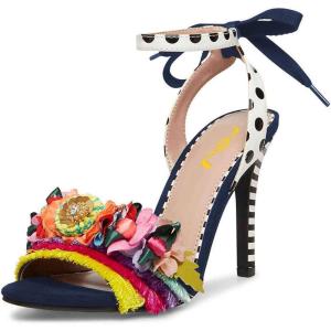 imageFSJ Women Floral Stiletto High Heel Sandal Ankle Strap Open Toe Pump DOrsay Polka Dot Lace up Dress Party Summer Shoes Size 415 USNavy