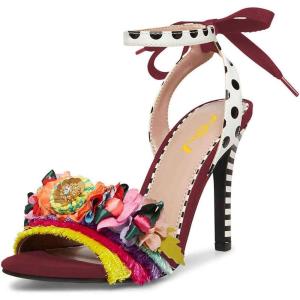 imageFSJ Women Floral Stiletto High Heel Sandal Ankle Strap Open Toe Pump DOrsay Polka Dot Lace up Dress Party Summer Shoes Size 415 USWine Red