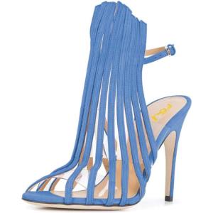 imageFSJ Women Peep Toe High Heel Bootie Pumps Stiletto PVC Dress Ankle Strap Sandal Slingback Buckle Stylish Shoes 415 M USBlue