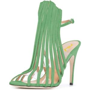 imageFSJ Women Peep Toe High Heel Bootie Pumps Stiletto PVC Dress Ankle Strap Sandal Slingback Buckle Stylish Shoes 415 M USGreen