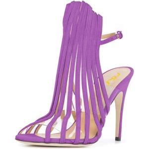 imageFSJ Women Peep Toe High Heel Bootie Pumps Stiletto PVC Dress Ankle Strap Sandal Slingback Buckle Stylish Shoes 415 M USPurple