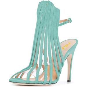 imageFSJ Women Peep Toe High Heel Bootie Pumps Stiletto PVC Dress Ankle Strap Sandal Slingback Buckle Stylish Shoes 415 M USTurquoise