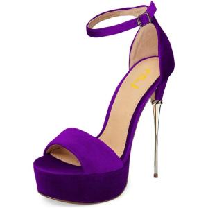 imageFSJ Women Platform High Stiletto Heels Sandals Peep Toe with Ankle Straps Buckle Sexy Summer Pumps Shoes Size 415 USBlue Violet