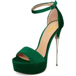 imageFSJ Women Platform High Stiletto Heels Sandals Peep Toe with Ankle Straps Buckle Sexy Summer Pumps Shoes Size 415 USGreen