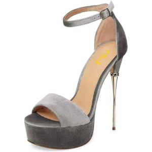 imageFSJ Women Platform High Stiletto Heels Sandals Peep Toe with Ankle Straps Buckle Sexy Summer Pumps Shoes Size 415 USGrey