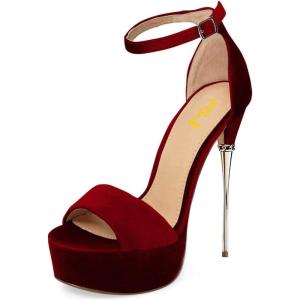 imageFSJ Women Platform High Stiletto Heels Sandals Peep Toe with Ankle Straps Buckle Sexy Summer Pumps Shoes Size 415 USRed