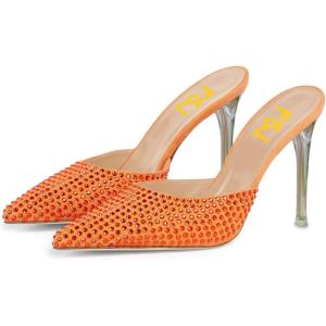imageFSJ Women Sexy Pointed Toe Stiletto High Heel Sandals Slip On Rhinestone Summer Casual Shopping Dress Slide Shoes Size 415 USOrange