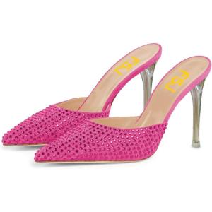 imageFSJ Women Sexy Pointed Toe Stiletto High Heel Sandals Slip On Rhinestone Summer Casual Shopping Dress Slide Shoes Size 415 USPink