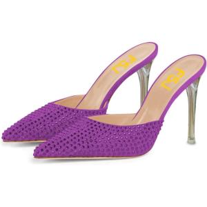 imageFSJ Women Sexy Pointed Toe Stiletto High Heel Sandals Slip On Rhinestone Summer Casual Shopping Dress Slide Shoes Size 415 USPurple