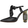 imageFSJ Women Ankle Strap High Heel Sandals Pointed Toe Bow DOrsay Pumps Crystal Chunky Heel Party Dress Shoes Size 416 USBlack