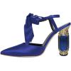 imageFSJ Women Ankle Strap High Heel Sandals Pointed Toe Bow DOrsay Pumps Crystal Chunky Heel Party Dress Shoes Size 416 USBlue