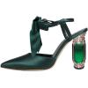 imageFSJ Women Ankle Strap High Heel Sandals Pointed Toe Bow DOrsay Pumps Crystal Chunky Heel Party Dress Shoes Size 416 USGreen