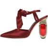 imageFSJ Women Ankle Strap High Heel Sandals Pointed Toe Bow DOrsay Pumps Crystal Chunky Heel Party Dress Shoes Size 416 USRed