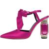 imageFSJ Women Ankle Strap High Heel Sandals Pointed Toe Bow DOrsay Pumps Crystal Chunky Heel Party Dress Shoes Size 416 USViolet Red
