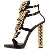 imageFSJ Women Gold Metal Chain Thick High Heel Sandals Open Toe Strappy Ankle Buckle Strap Slingback Ladies Comfy Summer Dress Shoes Size 415 USFlame