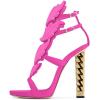 imageFSJ Women Gold Metal Chain Thick High Heel Sandals Open Toe Strappy Ankle Buckle Strap Slingback Ladies Comfy Summer Dress Shoes Size 415 USFuchsia Flame