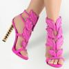 imageFSJ Women Gold Metal Chain Thick High Heel Sandals Open Toe Strappy Ankle Buckle Strap Slingback Ladies Comfy Summer Dress Shoes Size 415 USFuchsia Flame