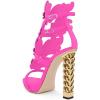 imageFSJ Women Gold Metal Chain Thick High Heel Sandals Open Toe Strappy Ankle Buckle Strap Slingback Ladies Comfy Summer Dress Shoes Size 415 USFuchsia Flame