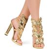 imageFSJ Women Gold Metal Chain Thick High Heel Sandals Open Toe Strappy Ankle Buckle Strap Slingback Ladies Comfy Summer Dress Shoes Size 415 USGold Flame