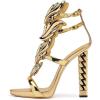 imageFSJ Women Gold Metal Chain Thick High Heel Sandals Open Toe Strappy Ankle Buckle Strap Slingback Ladies Comfy Summer Dress Shoes Size 415 USGold Flame