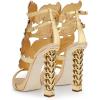 imageFSJ Women Gold Metal Chain Thick High Heel Sandals Open Toe Strappy Ankle Buckle Strap Slingback Ladies Comfy Summer Dress Shoes Size 415 USGold Flame
