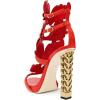 imageFSJ Women Gold Metal Chain Thick High Heel Sandals Open Toe Strappy Ankle Buckle Strap Slingback Ladies Comfy Summer Dress Shoes Size 415 USRed Flame