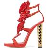 imageFSJ Women Gold Metal Chain Thick High Heel Sandals Open Toe Strappy Ankle Buckle Strap Slingback Ladies Comfy Summer Dress Shoes Size 415 USRed Flame