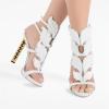 imageFSJ Women Gold Metal Chain Thick High Heel Sandals Open Toe Strappy Ankle Buckle Strap Slingback Ladies Comfy Summer Dress Shoes Size 415 USWhite Flame
