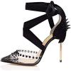 imageFSJ Women High Heel Ankle Strap Sandals Pointed Toe Rivets Pumps PVC Club Dress Shoes with Studs Fashion Size 415 USBlack