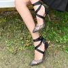 imageFSJ Women High Heel Ankle Strap Sandals Pointed Toe Rivets Pumps PVC Club Dress Shoes with Studs Fashion Size 415 USBlack