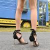 imageFSJ Women High Heel Ankle Strap Sandals Pointed Toe Rivets Pumps PVC Club Dress Shoes with Studs Fashion Size 415 USBlack