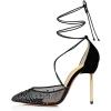 imageFSJ Women High Heel Ankle Strap Sandals Pointed Toe Rivets Pumps PVC Club Dress Shoes with Studs Fashion Size 415 USBlacklace Up