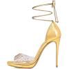 imageFSJ Women High Heel Ankle Strap Sandals Pointed Toe Rivets Pumps PVC Club Dress Shoes with Studs Fashion Size 415 USGold Peeptoe
