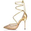 imageFSJ Women High Heel Ankle Strap Sandals Pointed Toe Rivets Pumps PVC Club Dress Shoes with Studs Fashion Size 415 USGoldlace Up