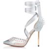 imageFSJ Women High Heel Ankle Strap Sandals Pointed Toe Rivets Pumps PVC Club Dress Shoes with Studs Fashion Size 415 USLight Blue