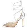 imageFSJ Women High Heel Ankle Strap Sandals Pointed Toe Rivets Pumps PVC Club Dress Shoes with Studs Fashion Size 415 USSilverlace Up