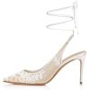 imageFSJ Women High Heel Ankle Strap Sandals Pointed Toe Rivets Pumps PVC Club Dress Shoes with Studs Fashion Size 415 USWhite Mesh