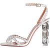 imageFSJ Women Jeweled High Heel Sandals Rhinestones Diamonds Chunky Block Heel Ankle Strap Buckle Open Toe Fashion Party Evening Wedding Dress Shoes Size 415 USWhite