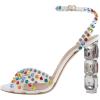 imageFSJ Women Jeweled High Heel Sandals Rhinestones Diamonds Chunky Block Heel Ankle Strap Buckle Open Toe Fashion Party Evening Wedding Dress Shoes Size 415 USColorful