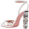 imageFSJ Women Jeweled High Heel Sandals Rhinestones Diamonds Chunky Block Heel Ankle Strap Buckle Open Toe Fashion Party Evening Wedding Dress Shoes Size 415 USWhite