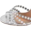 imageFSJ Women Jeweled High Heel Sandals Rhinestones Diamonds Chunky Block Heel Ankle Strap Buckle Open Toe Fashion Party Evening Wedding Dress Shoes Size 415 USSilver
