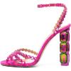 imageFSJ Women Jeweled High Heel Sandals Rhinestones Diamonds Chunky Block Heel Ankle Strap Buckle Open Toe Fashion Party Evening Wedding Dress Shoes Size 415 USHot Pink