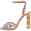 imageFSJ Women Jeweled High Heel Sandals Rhinestones Diamonds Chunky Block Heel Ankle Strap Buckle Open Toe Fashion Party Evening Wedding Dress Shoes Size 415 USChampagne