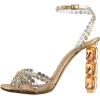 imageFSJ Women Jeweled High Heel Sandals Rhinestones Diamonds Chunky Block Heel Ankle Strap Buckle Open Toe Fashion Party Evening Wedding Dress Shoes Size 415 USGold