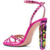 imageFSJ Women Jeweled High Heel Sandals Rhinestones Diamonds Chunky Block Heel Ankle Strap Buckle Open Toe Fashion Party Evening Wedding Dress Shoes Size 415 USHot Pink