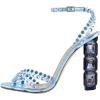 imageFSJ Women Jeweled High Heel Sandals Rhinestones Diamonds Chunky Block Heel Ankle Strap Buckle Open Toe Fashion Party Evening Wedding Dress Shoes Size 415 USLight Blue