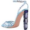 imageFSJ Women Jeweled High Heel Sandals Rhinestones Diamonds Chunky Block Heel Ankle Strap Buckle Open Toe Fashion Party Evening Wedding Dress Shoes Size 415 USLight Blue