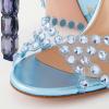 imageFSJ Women Jeweled High Heel Sandals Rhinestones Diamonds Chunky Block Heel Ankle Strap Buckle Open Toe Fashion Party Evening Wedding Dress Shoes Size 415 USLight Blue